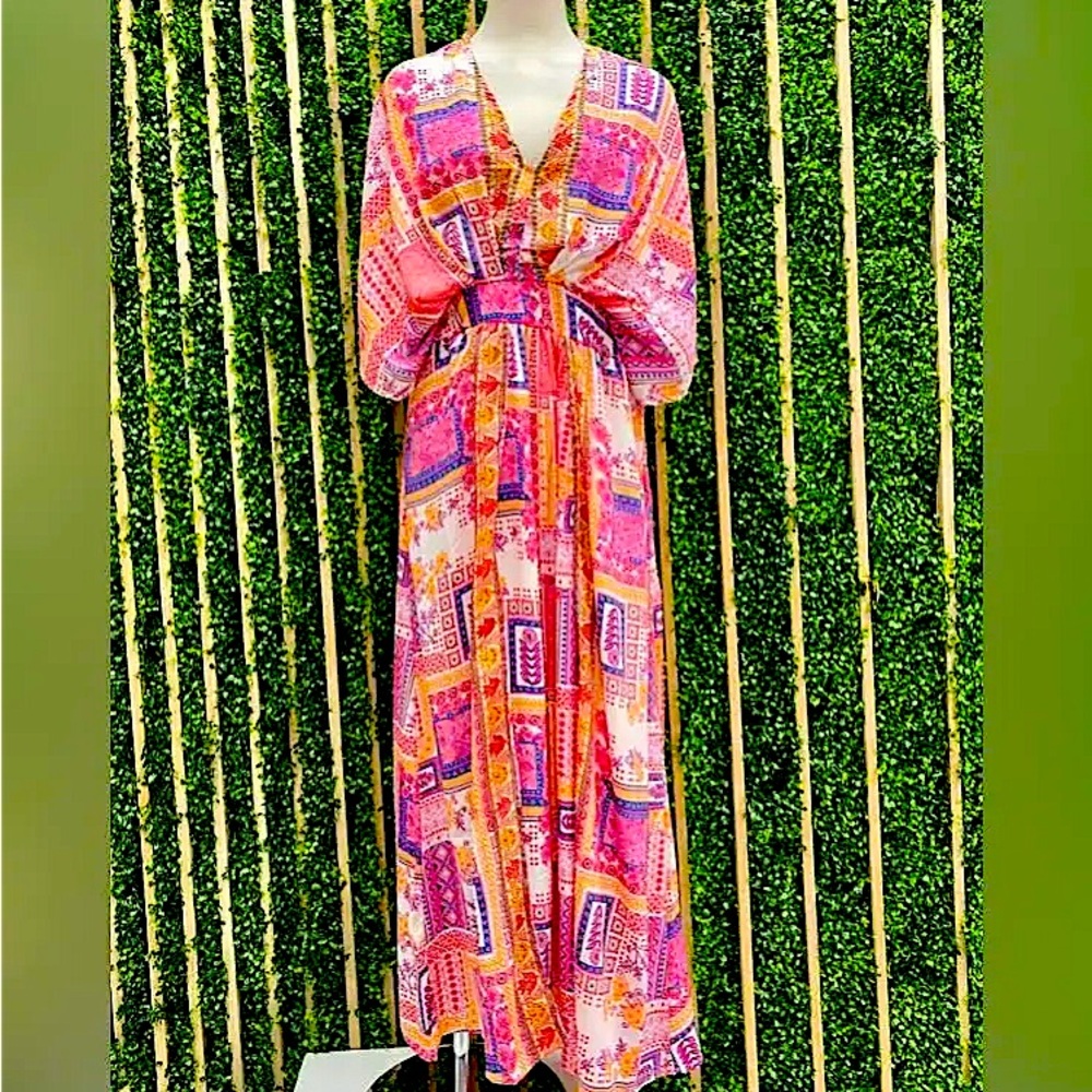 GOLD & SILVER PARIS(France)Vintage Silk Blend Boho Peasant Dress-XS-SEE PHOTO!